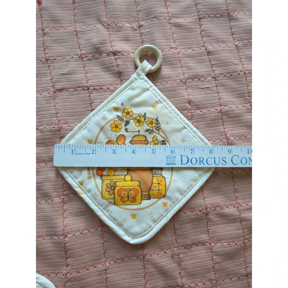 Vintage Franco Kitchen Set Pot Holders Oven Mitt Wheat Butterfly Yellow 3pc